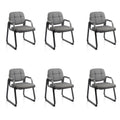 6 Pack, Waiting Room Guest Chair with Bonded Leather Padded Arm Rest for Office Reception and Conference Desk Black with Sled Base Grey