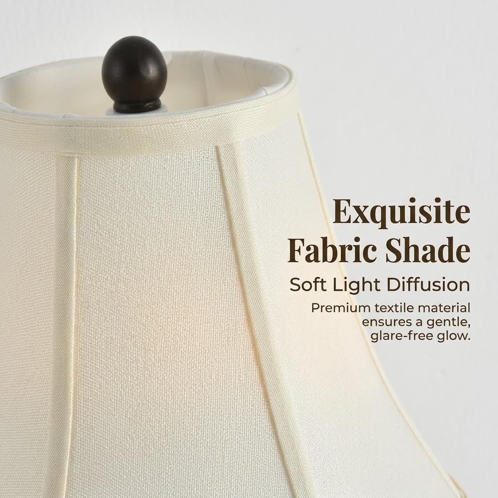 Traditional Table Lamp, Vintage Desk Lamp for Living Room with Fabric Shade, Farmhouse Bedside Lamp Brown Finish for Bedroom Nightstand Office Hotel (Pack-01)