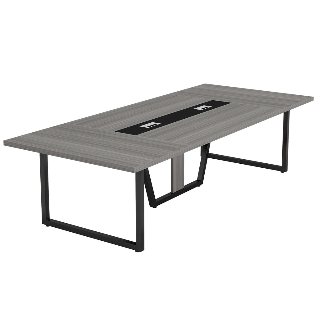 8FT Conference Table Set of 2, Large Meeting Podcast Table for 10 People, Business Style Wooden Training Table with Strong Metal Frame for Office Conference