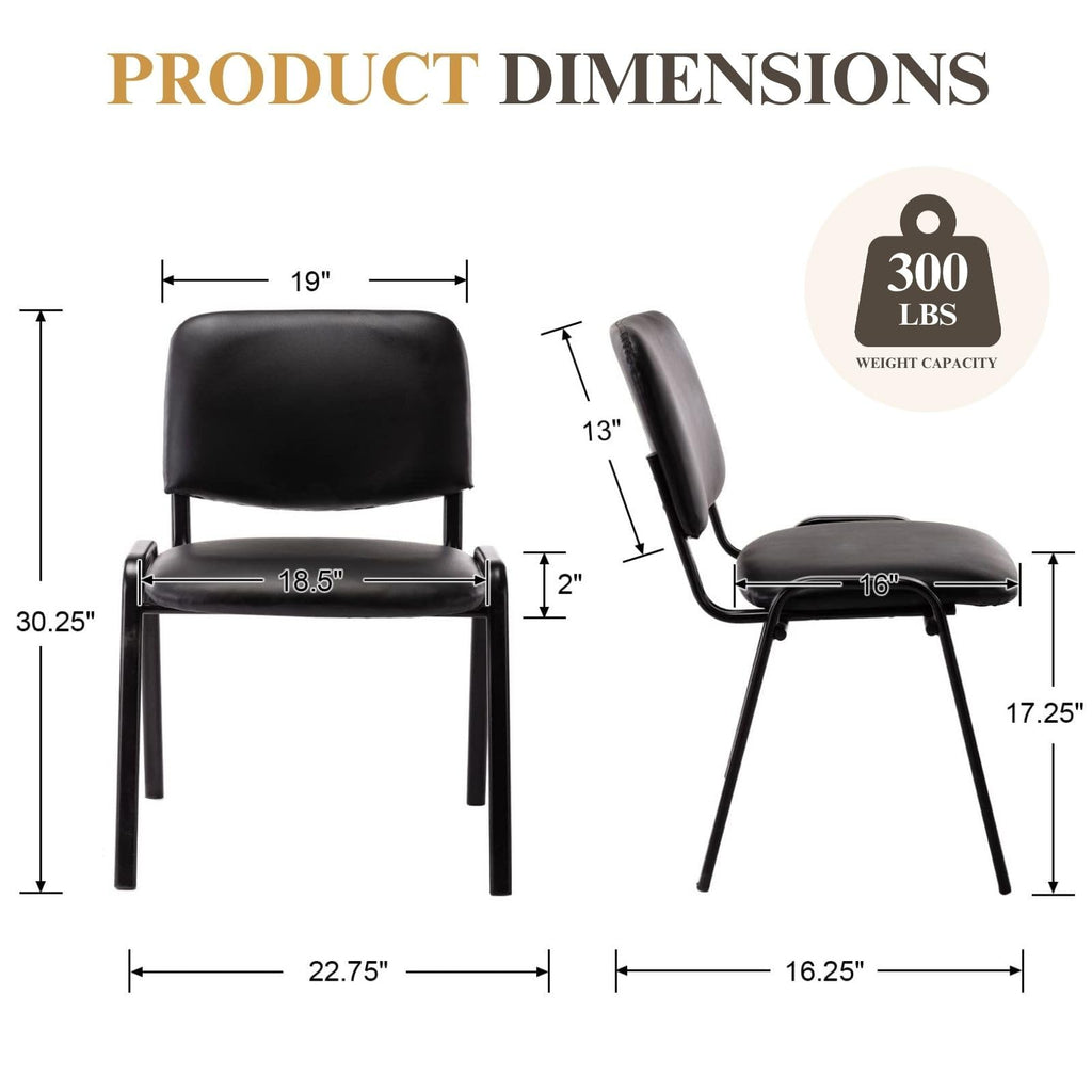 Set of 5, Black PU Leather, Stackable Office Guest Chairs, Reception Waiting Room Chairs with Padded Seat & Back, Armless No Wheels Conference Chairs for Office Meeting Lobby