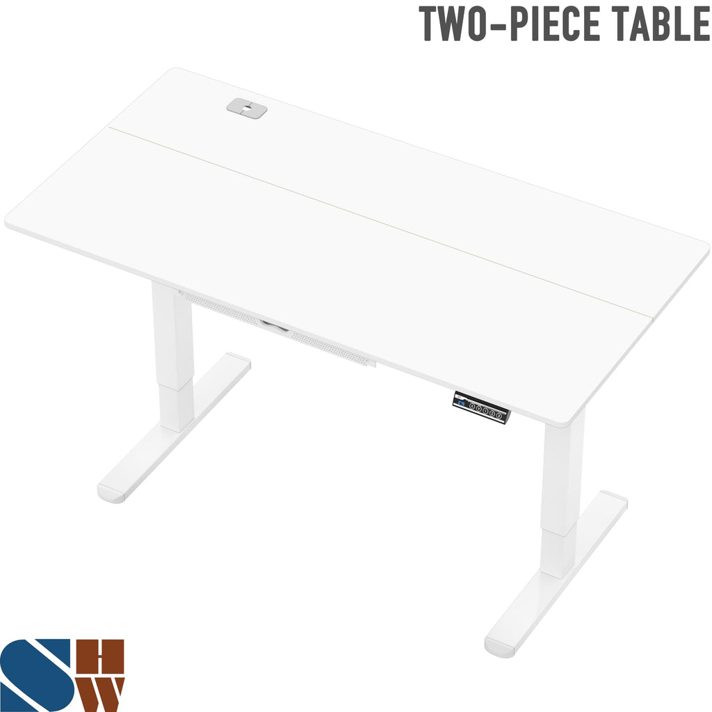 55 x 28 Inches Electric Height Adjustable Standing Desk with Drawer and Memory Preset, White