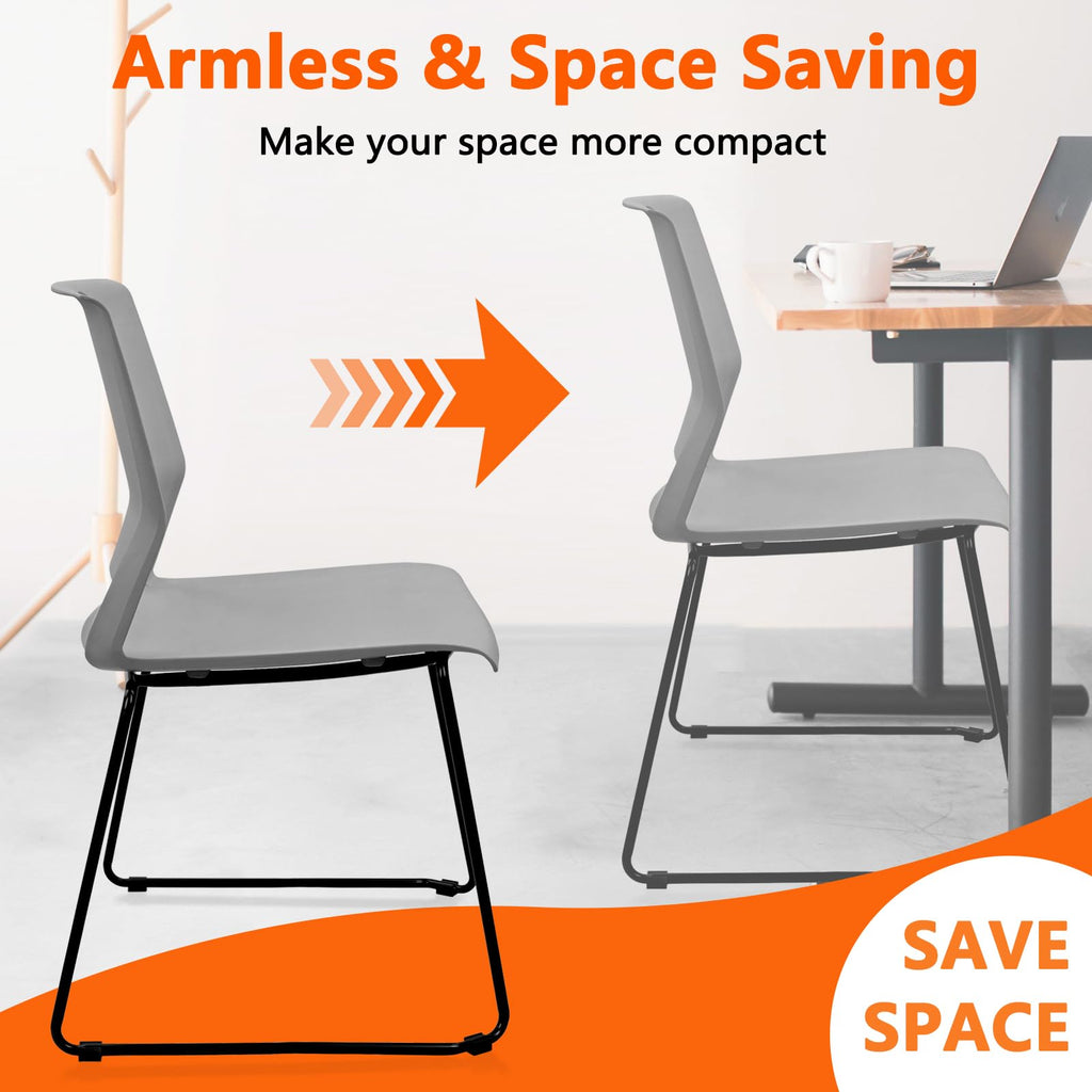 Set of 4, Stackable Guest Reception Chairs, Stacking Office Chair with Ergonomic Lumbar Support & Metal Legs, Plastic Desk Chairs for Conference School Church Waiting Meeting Break Room, Gray