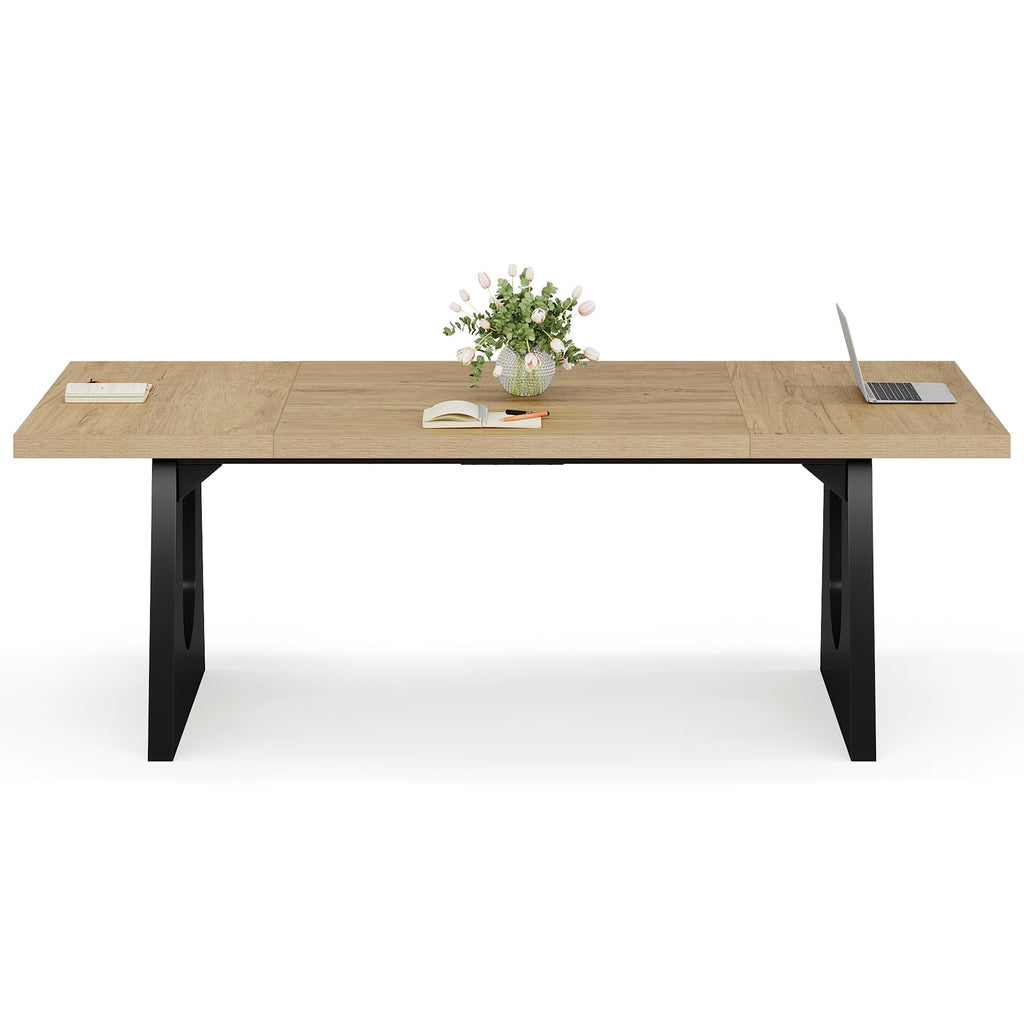 70.86" Rectangular Conference Table for 6-8 (Oak and Black)