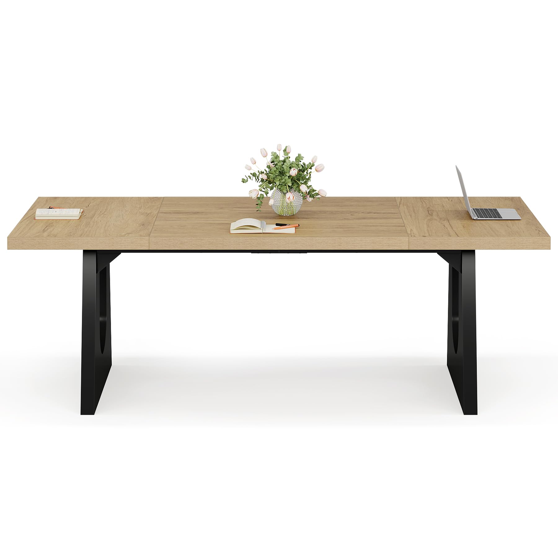 70.86" Rectangular Conference Table for 6-8 (Oak and Black)