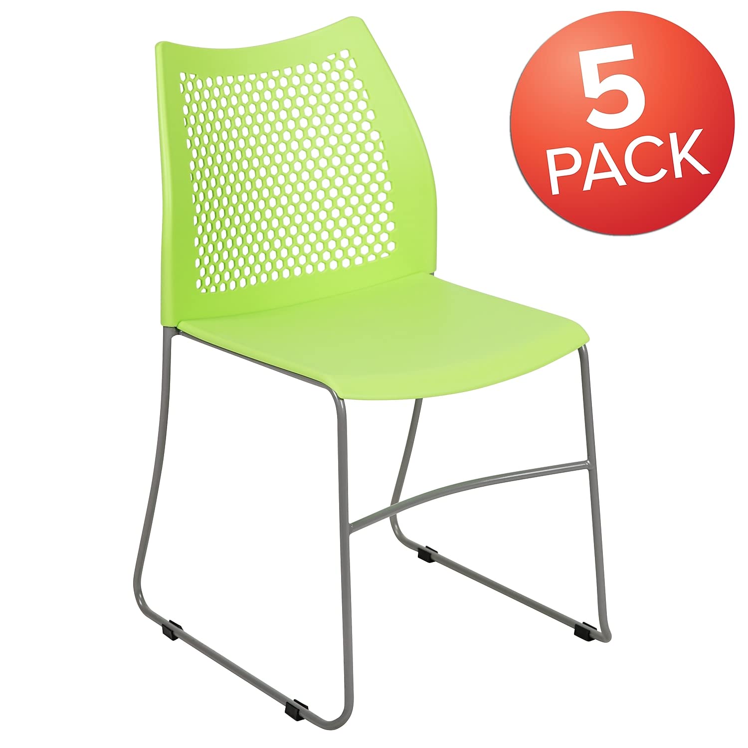 (Set of 5)Hercules Series Contoured Lobby Chairs with Air-Vent Honeycomb Backs, Ergonomic Stacking Chairs for Offices, Green