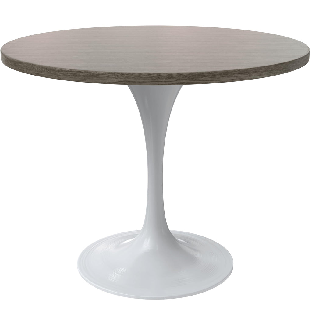 Verve Mid-Century Modern 36 Inch Round Dining Table, MDF Wood Tabletop with White Steel Pedestal Base, Contemporary Kitchen & Dining Room Table, for Small Spaces (Dark Maple)