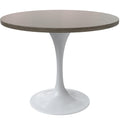Verve Mid-Century Modern 36 Inch Round Dining Table, MDF Wood Tabletop with White Steel Pedestal Base, Contemporary Kitchen & Dining Room Table, for Small Spaces (Dark Maple)