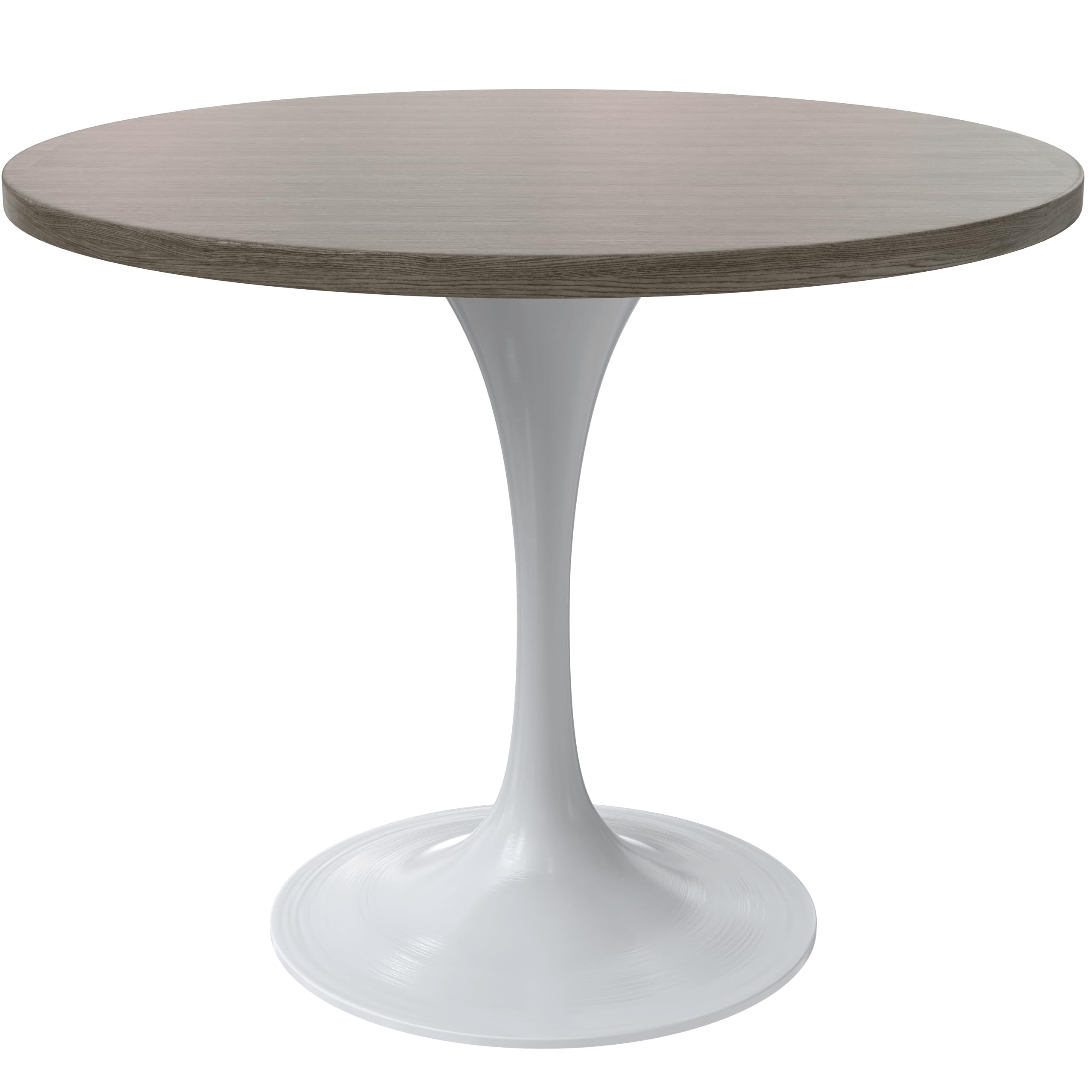 Verve Mid-Century Modern 36 Inch Round Dining Table, MDF Wood Tabletop with White Steel Pedestal Base, Contemporary Kitchen & Dining Room Table, for Small Spaces (Dark Maple)