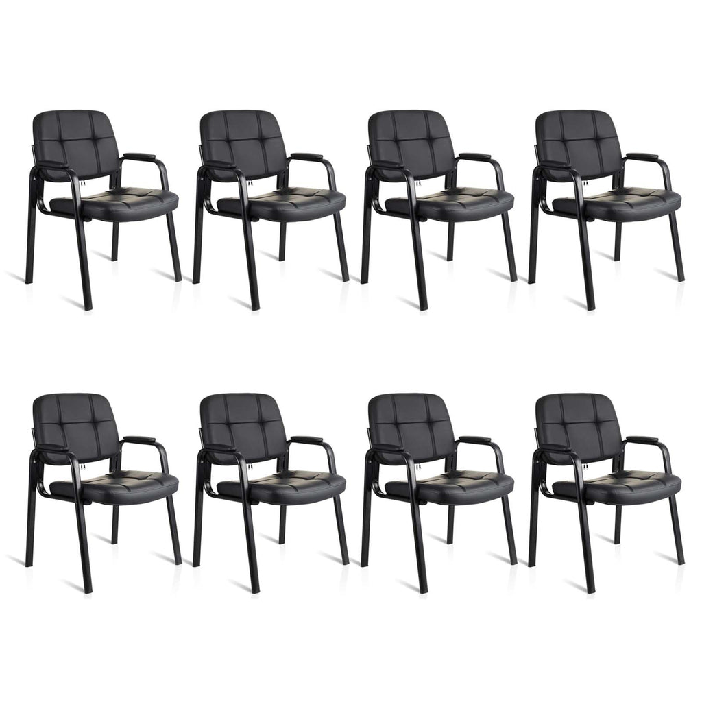 8 Pack, Waiting Room Guest Chair with Bonded Leather Padded Arm Rest for Office Reception and Conference Desk Black