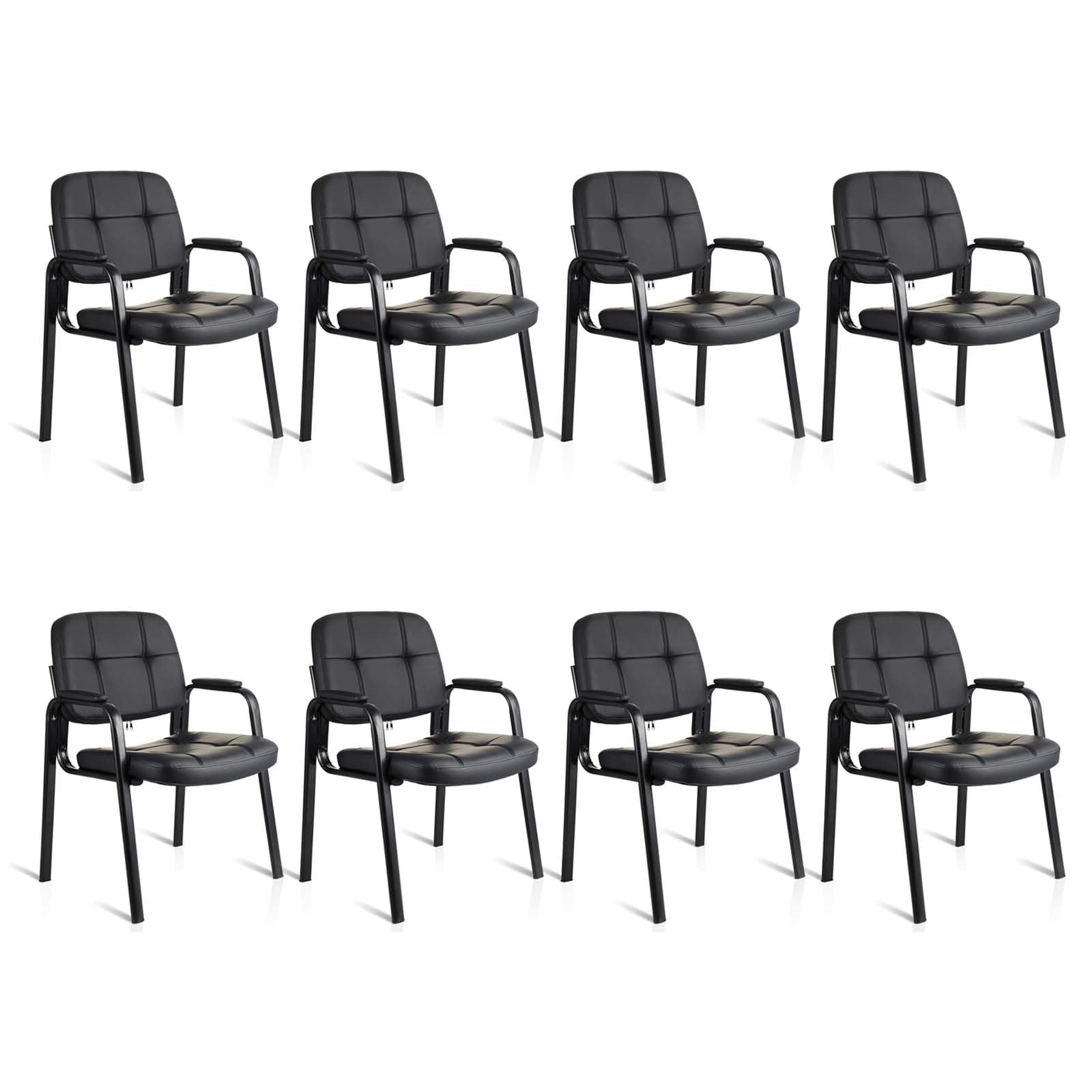 8 Pack, Waiting Room Guest Chair with Bonded Leather Padded Arm Rest for Office Reception and Conference Desk Black