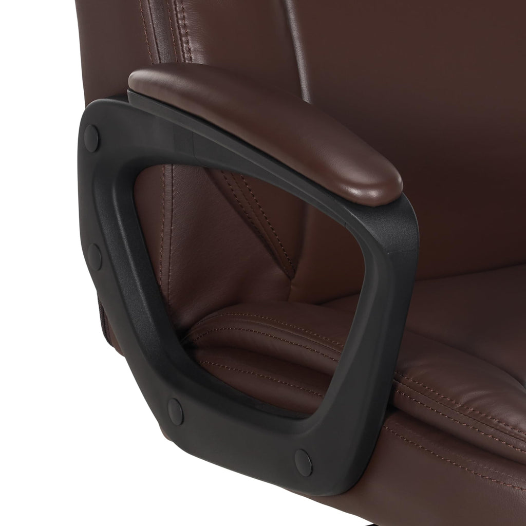 Classic Puresoft PU Padded Mid-Back Office Chair with Armrest, Height Adjustable, Wheels, 25.75"D x 24.25"W x 42.25"H, Brown