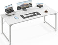 Computer Desk, 55 Inch Home Office Desk, Gaming Writing Work from Home Study Desk, Large Legroom, Sturdy Metal Frame, Modern Simple, White