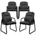 4 Pack, Leather Guest Chair with Padded Arm Rest for Reception Meeting Conference and Waiting Room Side Office Home Black with Sled Base