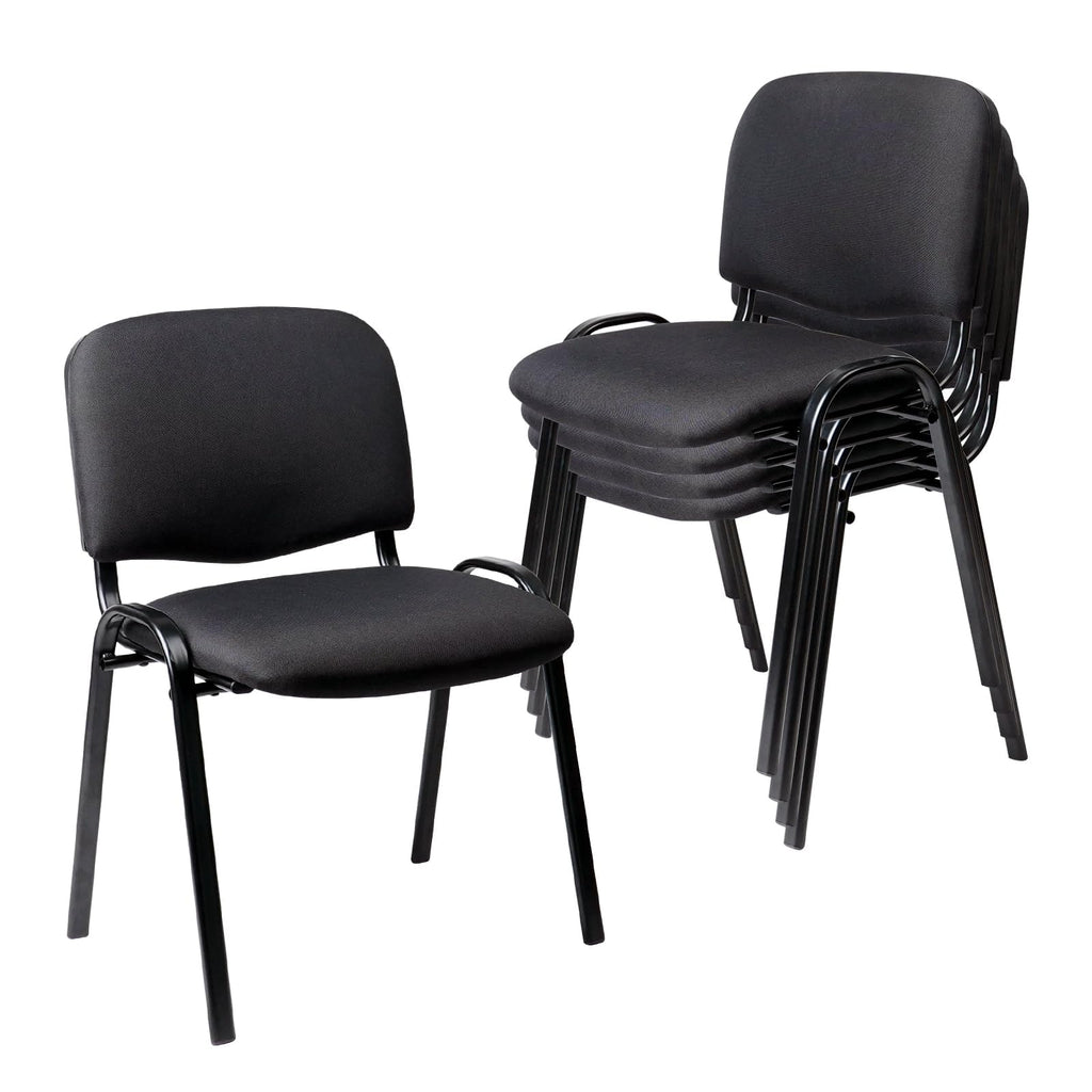 Set of 5 Pack Stackable Waiting Room Chairs Fabric Black Reception Chair Metal with Thickened Seat Back Cushion for Waiting Conference Room Guest Stool (5 Pack)