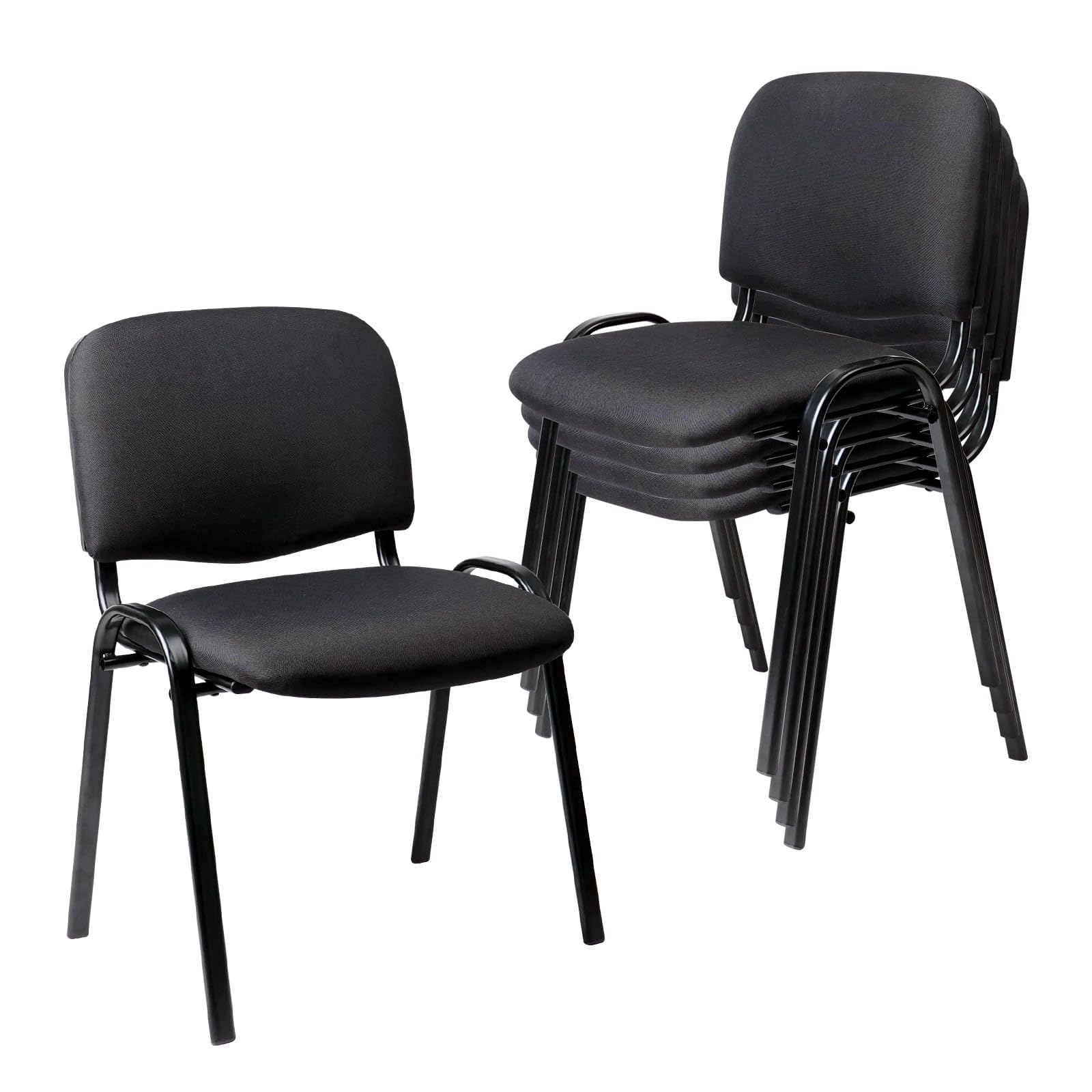 Set of 5 Pack Stackable Waiting Room Chairs Fabric Black Reception Chair Metal with Thickened Seat Back Cushion for Waiting Conference Room Guest Stool (5 Pack)