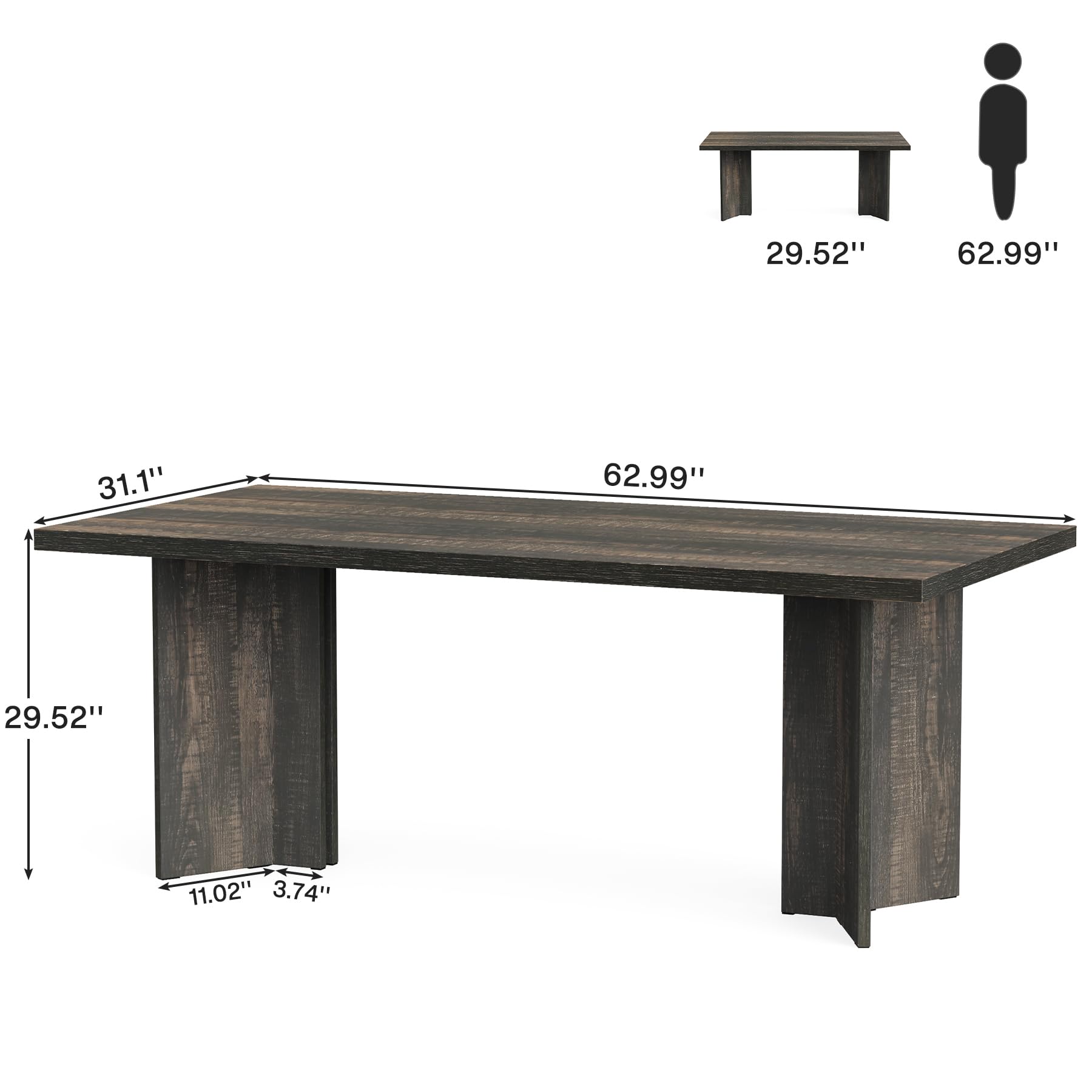 10.5FT Conference Table, Large Rectangle Meeting Seminar Table for 10-12 Person, Long Wooden Business Tables (Set of 2, Dark Gray)