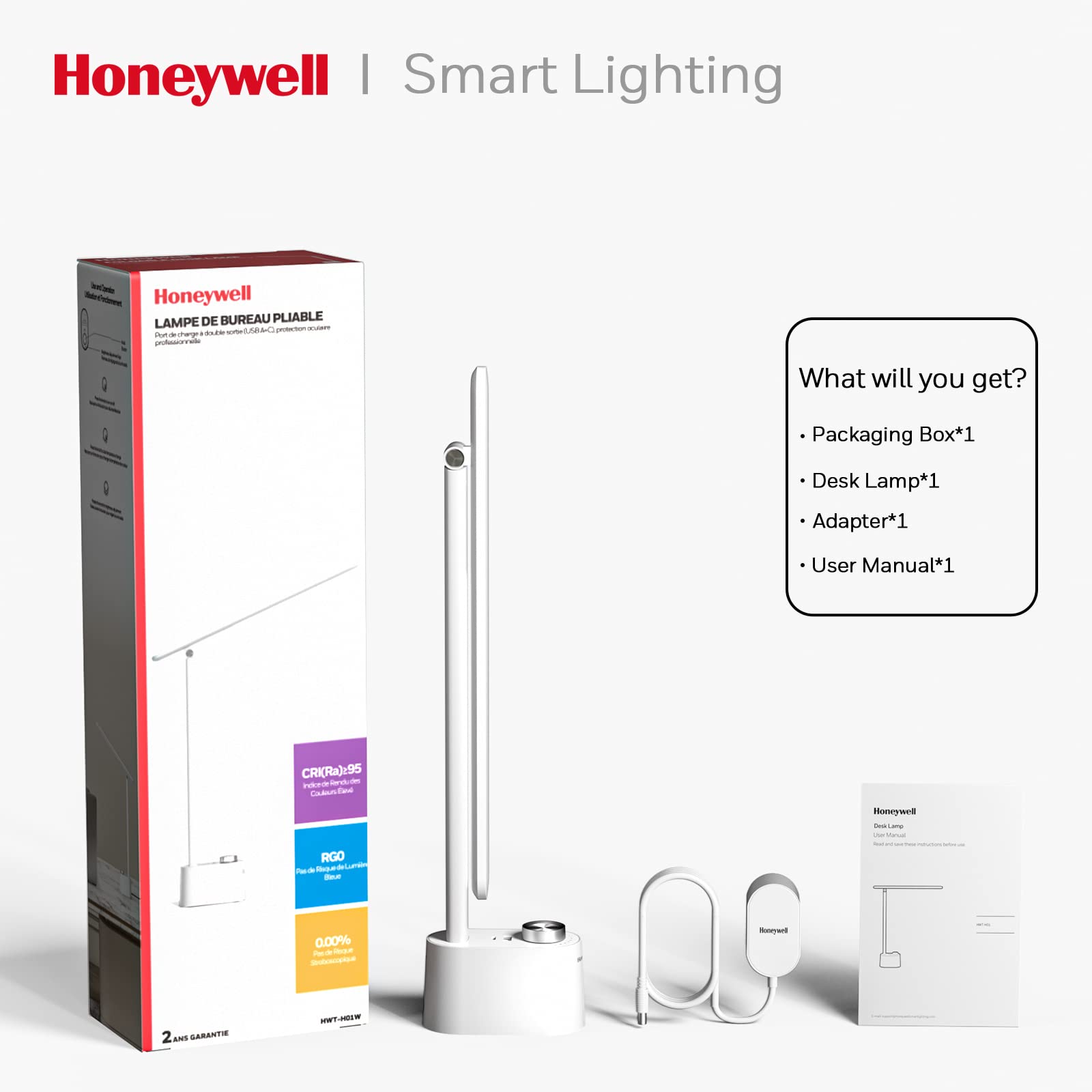 LED Desk Lamp with USB Charging Ports - HWT-H01 Stepless Dimmable Eye Caring Table Lamp for College Dorm Home Office, Foldable Small Bedside Lamp for Bedroom with Base White