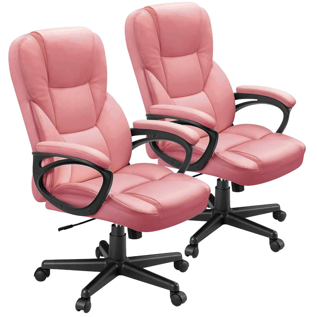 (2, Pink) Office Executive Chair High Back Adjustable Managerial Home Desk Chair, Swivel Computer PU Leather Chair with Lumbar Support