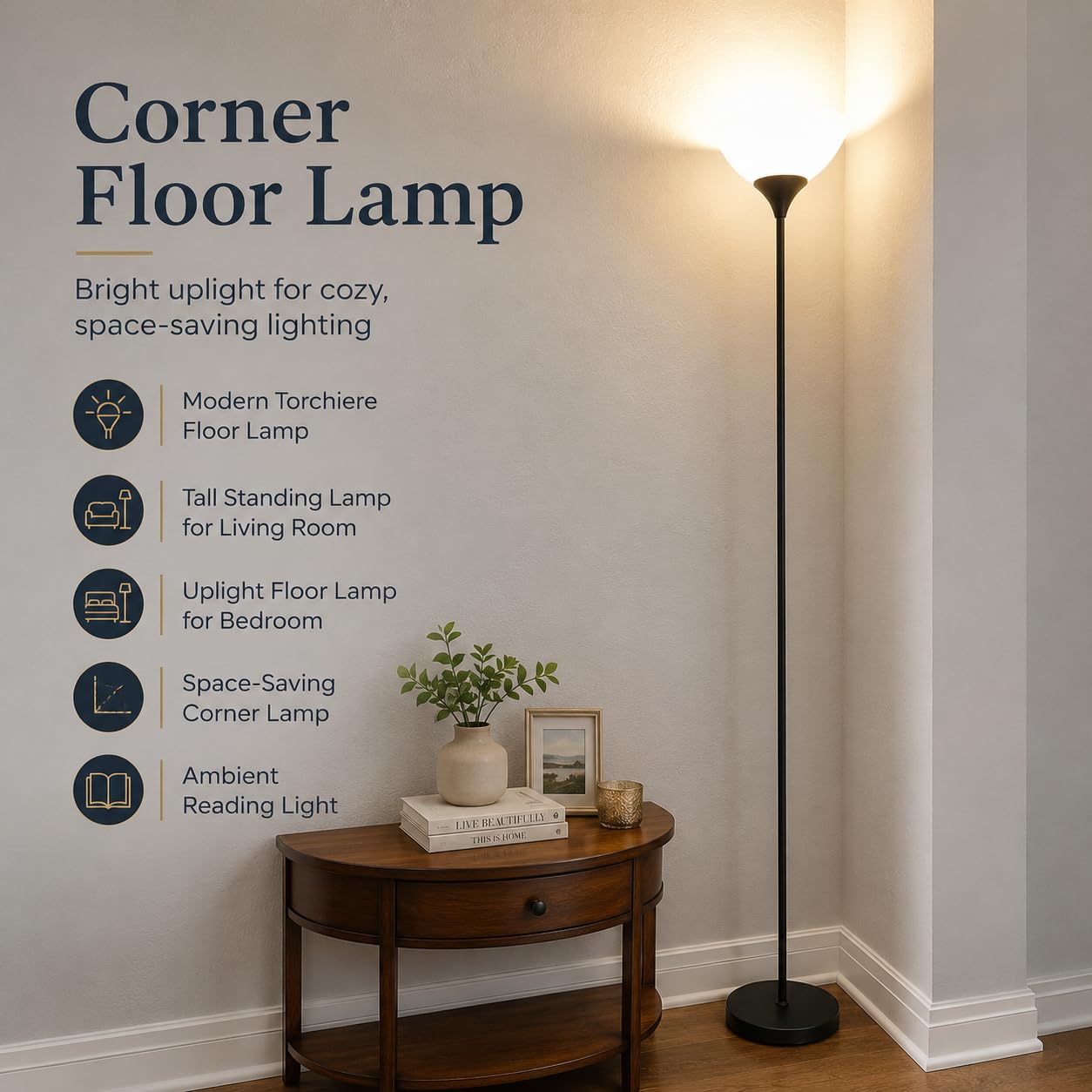 Floor Lamp, Remote Control with Stpeless Color Temperatures and Brightness, Torchiere lamp for Bedroom, Living Room, Bulb Included (Matte Black)