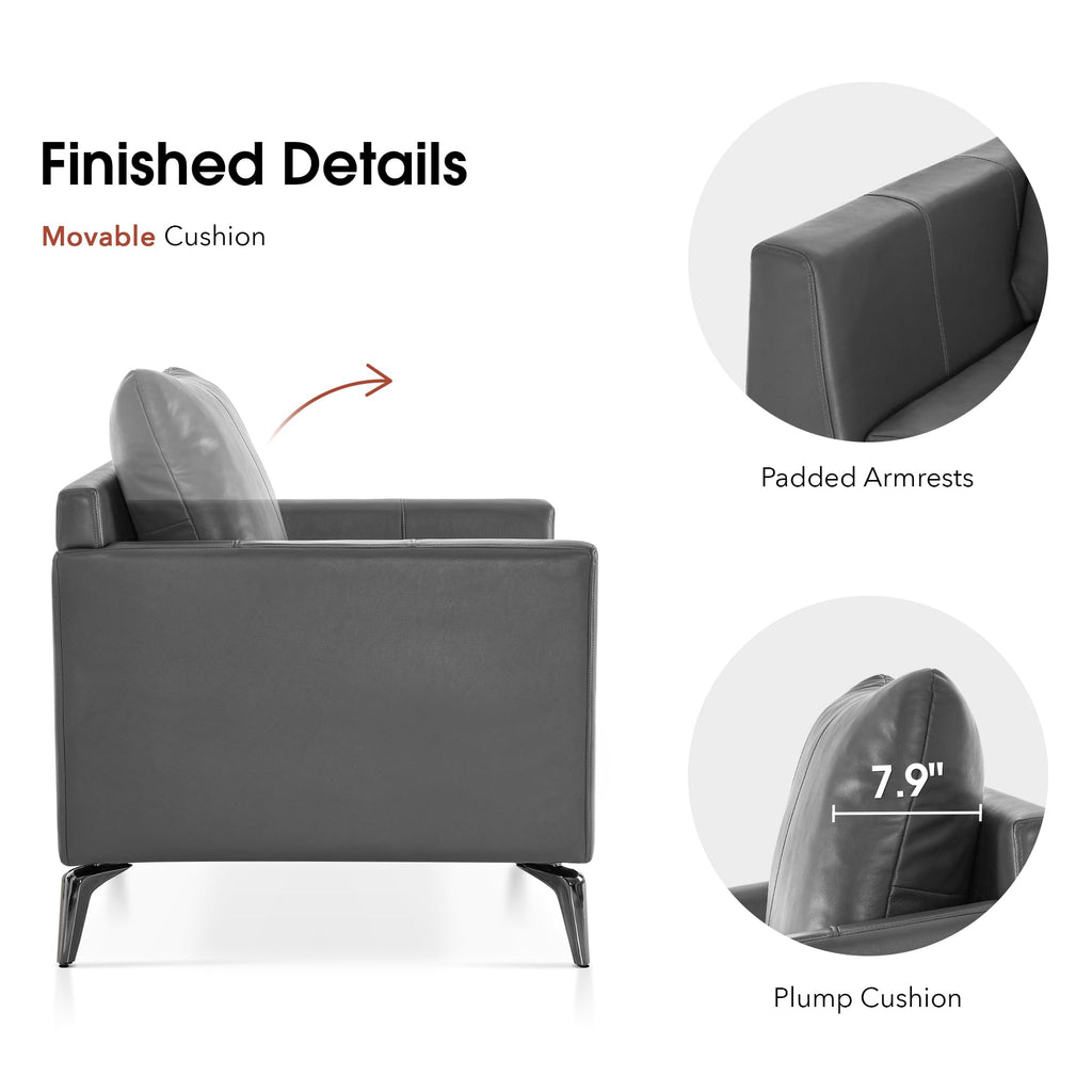 Modern Accent Chair Set of 2, Faux Leather Armchair with Sloped Arms, Comfortable Living Room, Office, Reception, or Waiting Room Seating (2, Grey)