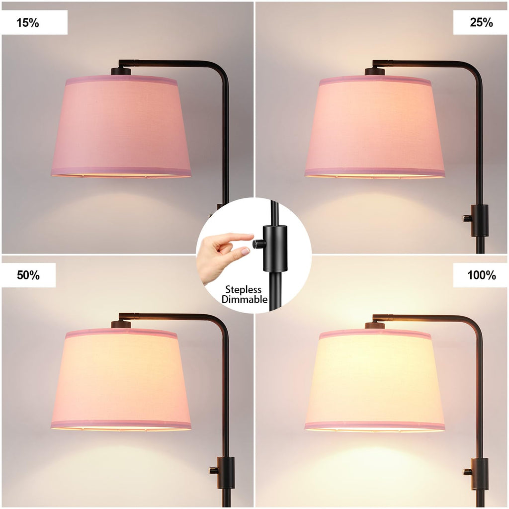 Floor Lamp, 1000 Lumens LED Edison Bulb Included, Arc Black Floor Lamps for Living Room Modern Standing Lamp with Pink Shade, Tall Lamps for Living Room Bedroom Office Dining Room