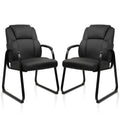 2 Pack, Leather Guest Chair with Padded Arm Rest for Reception Meeting Conference and Waiting Room Side Office Home Black with Sled Base