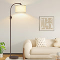 Upgraded Modern Arc Dimmable Tall Standing Floor Lamp with Linen Shade, 1200 Lumens LED Bulb Included, for Living & Reading Room, Bedroom, Office & Nursery, Matte Brown