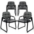 4 Pack, Waiting Room Guest Chair with Bonded Leather Padded Arm Rest for Office Reception and Conference Desk Black with Sled Base