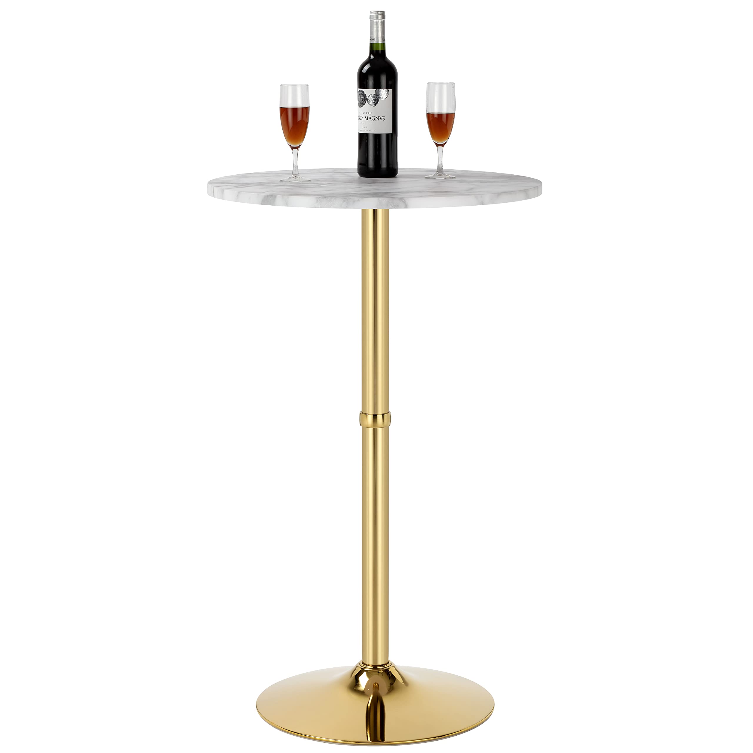Finnhomy 24'' Round Cocktail Bar Table with Metal Base, Tall Bistro Pub Table, Counter Bar Height Table for Kitchen, Dining Room, Living Room, Easy Assembly, Gold
