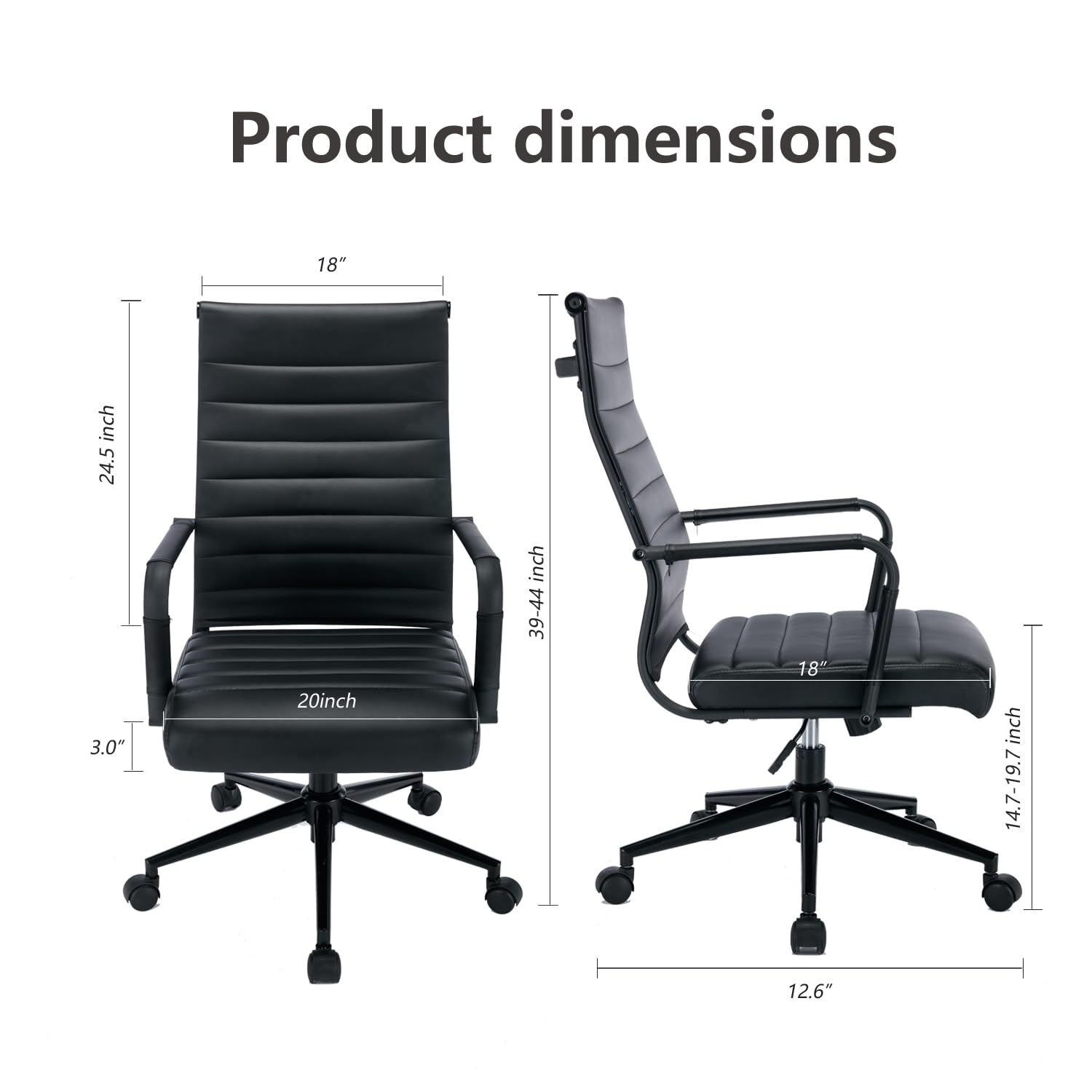 Office Desk Chair Leather, Conference Room Chairs with Wheels, Executive Modern Ergonomic Ribbed Computer Chair