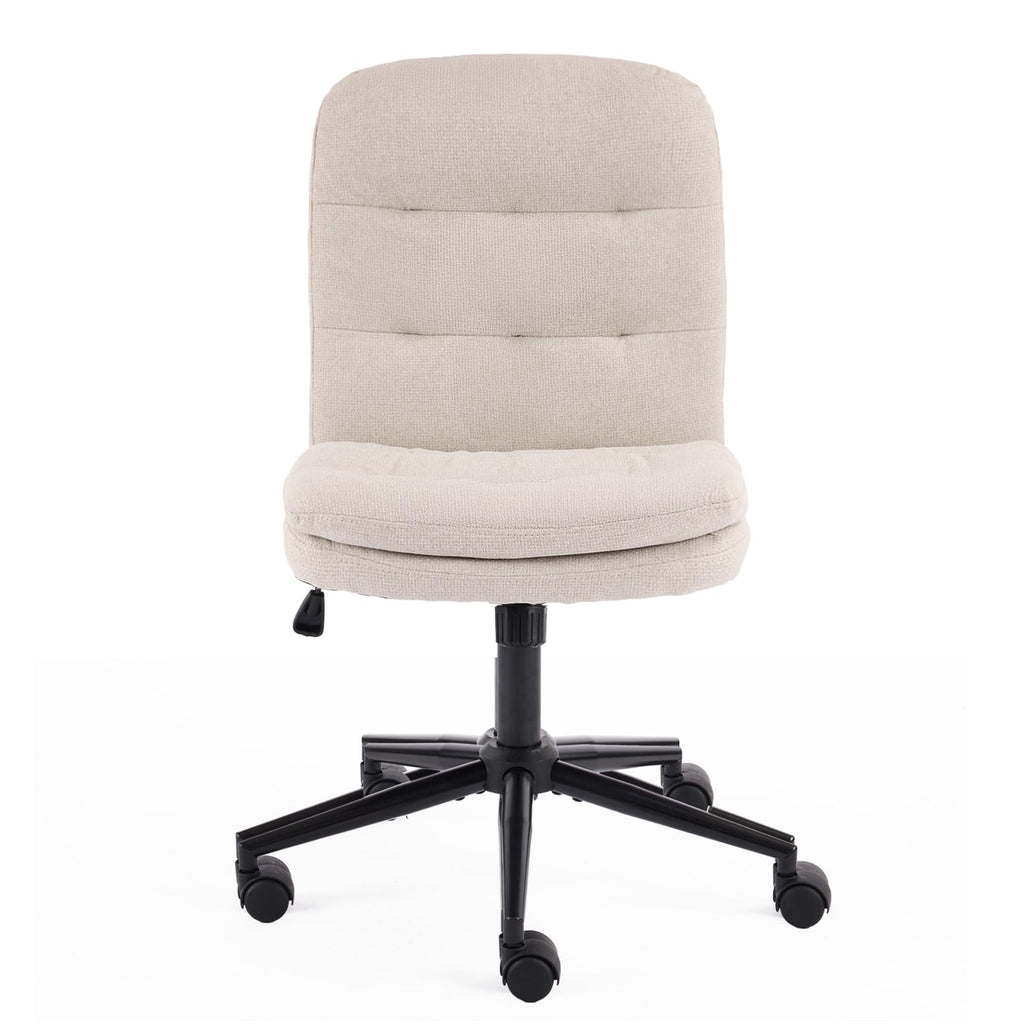 Mid Back Armless Office Desk Chair with Wheels/no Wheels,360°Rocking Swivel Vanity Chair with Thickened Cushion,Adjustable Height Rolling for Reading Room, Make up,Linen Beige