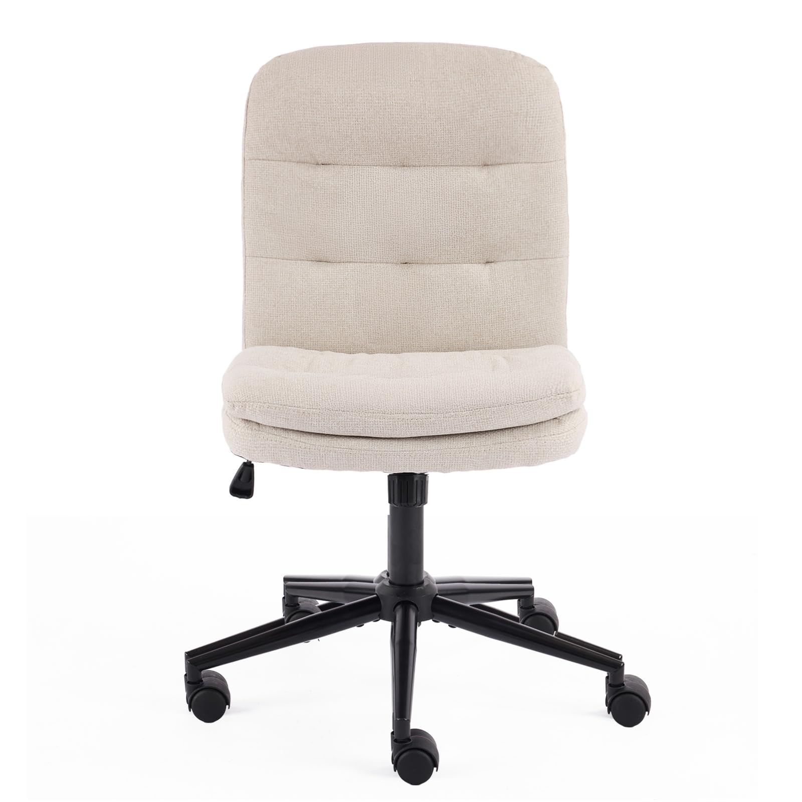 Mid Back Armless Office Desk Chair with Wheels/no Wheels,360°Rocking Swivel Vanity Chair with Thickened Cushion,Adjustable Height Rolling for Reading Room, Make up,Linen Beige