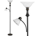 Torchiere Floor Lamp with Adjustable Angle Reading Lamp-Black 71IN