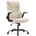 Ergonomic Office Chair, Heavy Duty 275lbs High Back Desk Chair, Flip-up Armrest PU Leather Swivel Rolling Chair with Wheels,White