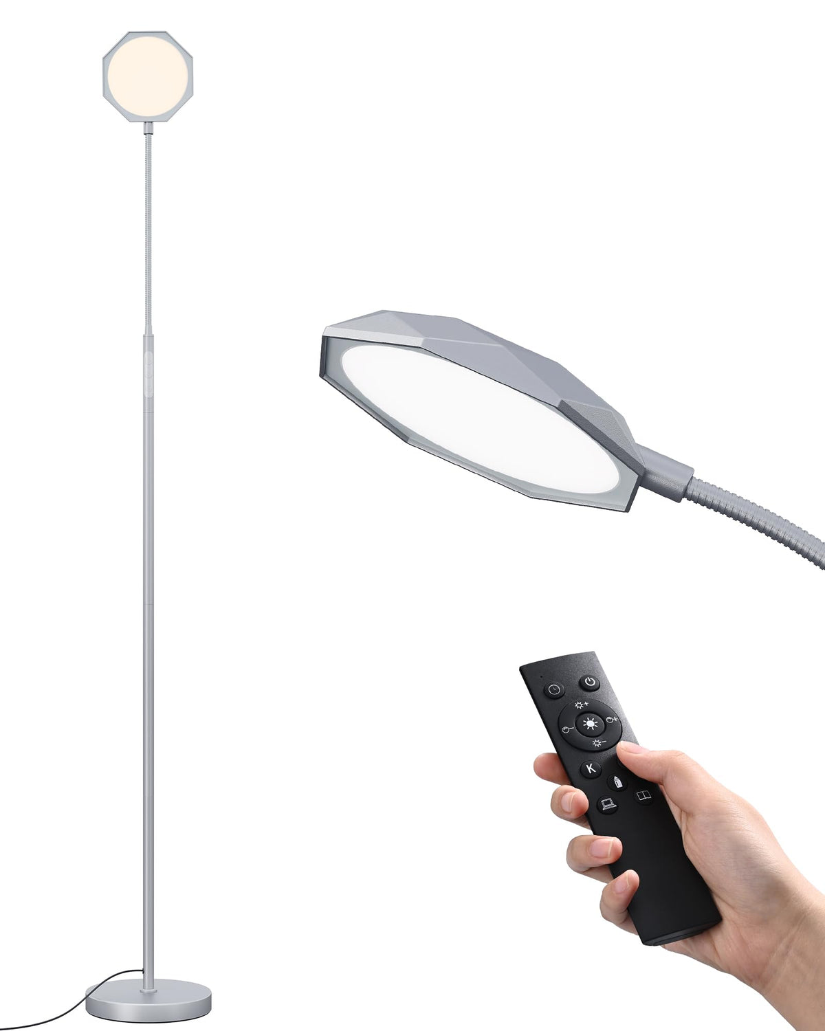 18W LED Floor Lamp for Living Room, Diamond-Surface, Silver