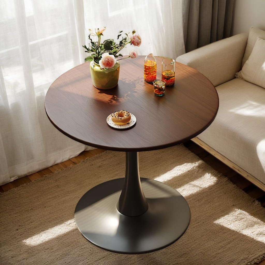23.6" Round Tulip Dining Table, Mid-Century Tulip Table Kitchen Tulip Dining Table 2 People with MDF Table Top & Pedestal Base for Office Living Room