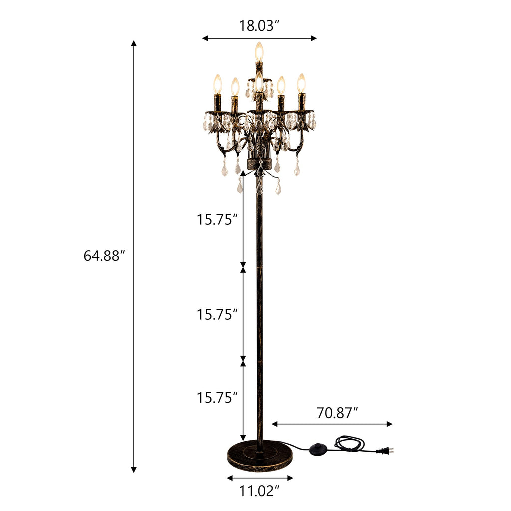 Crystal Bronze Floor Lamp, Tall Vintage Standing Living Room Lamp