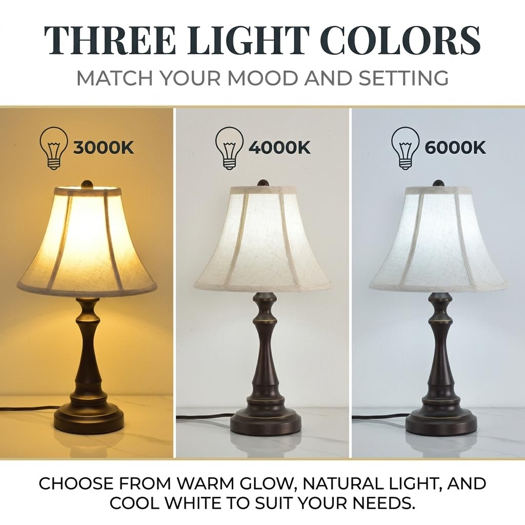 Traditional Table Lamp, Brown Farmhouse Desk Lamp with Fabric Shade