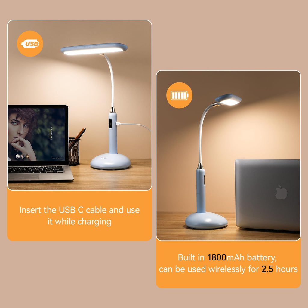 Wireless LED Desk Lamp 6778B - Touch Control, 2700-7000K Adjustable Color Temperature, 700 Lumens, 360° Gooseneck, USB-C Charging, 2.5 Hours Wireless Use, Eye-Caring Light (Blue)