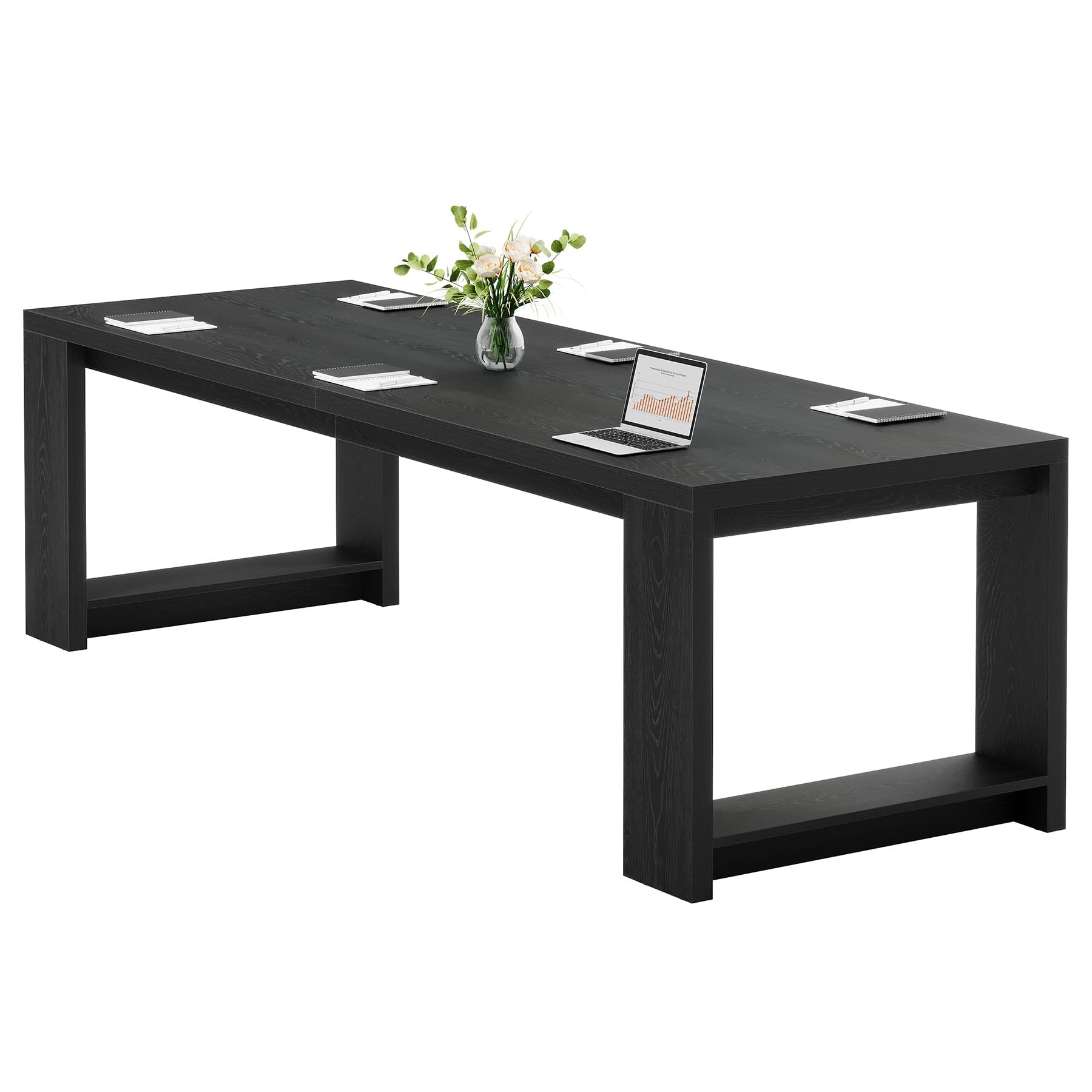 7 ft Conference Table for 6 to 8 People, Modern Rectangle Meeting Room Desk for Boardroom, Home Office (2, Black)