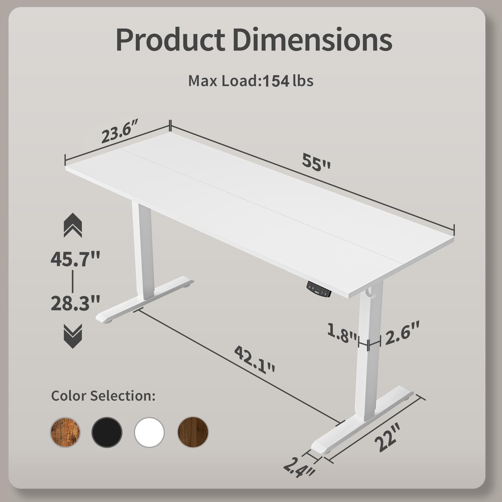 Electric Standing Desk, 55 x 24 Inches Height Adjustable Desk, Sit Stand up for Work Office Home, Ergonomic Rising Computer Table with Memory Preset, White