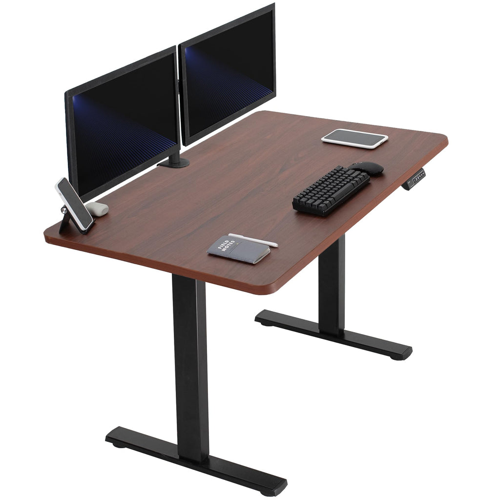 Electric 48 x 30 in Standing Desk, Memory Height Adjustment, 1B Series, Holds 220 lbs, One-Piece Dark Walnut Top, Black Frame