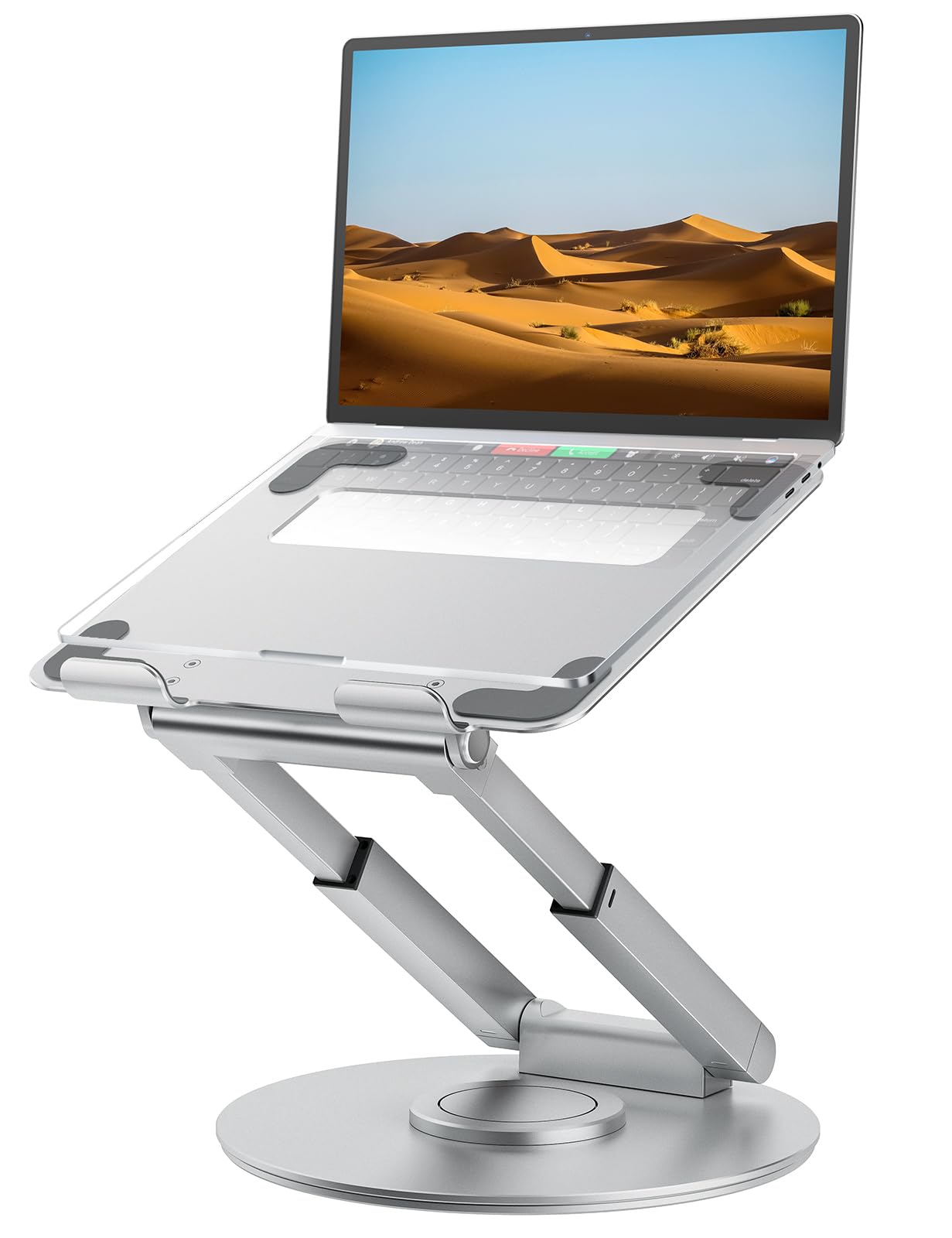Laptop Stand for Desk with 360° Swivel Base, Sit to Stand, Height Adjustable, Portable Riser Holder for Good Posture, Compatible with All Laptops 10-17"-Silver