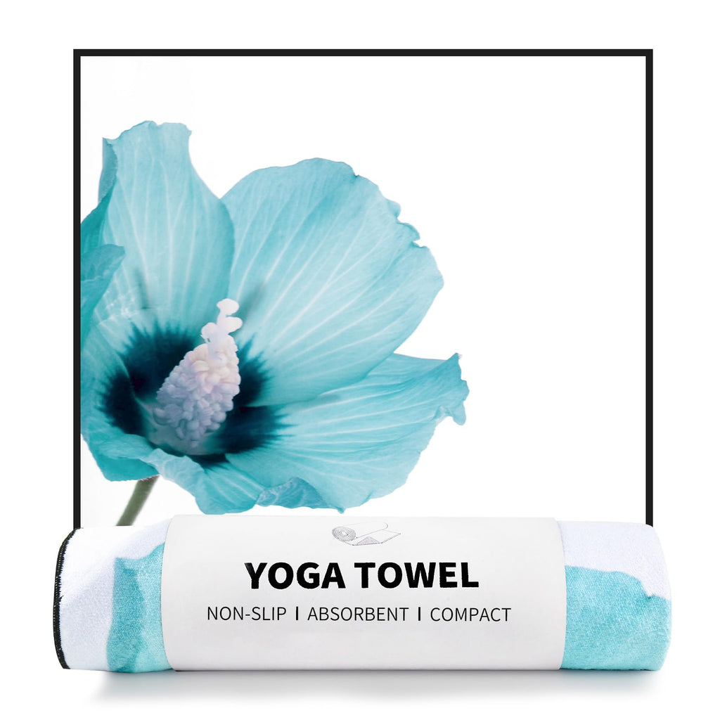 Non Slip Hot Yoga Towel, 70"x26", Blue White Flowers