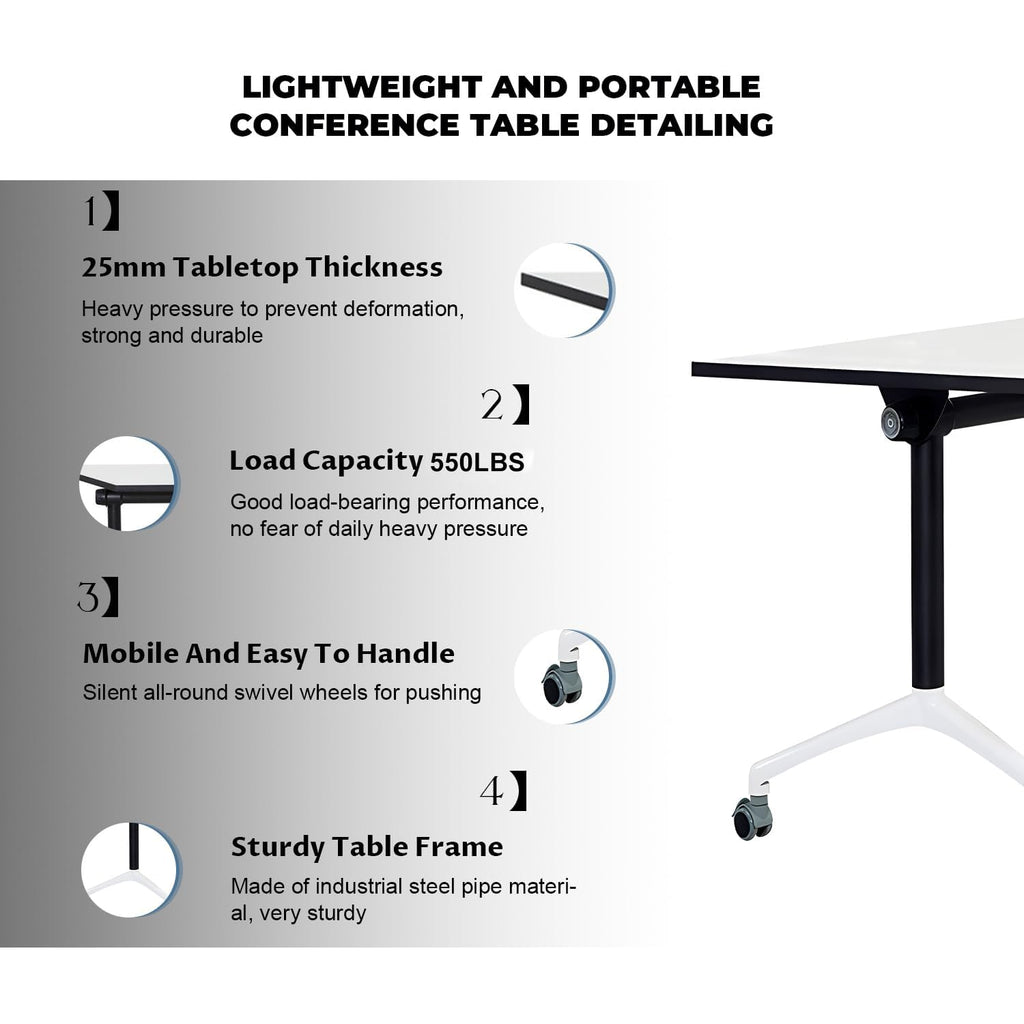 Folding Conference Table,6 Pack Trapezoid Flip Top Mobile Training Table