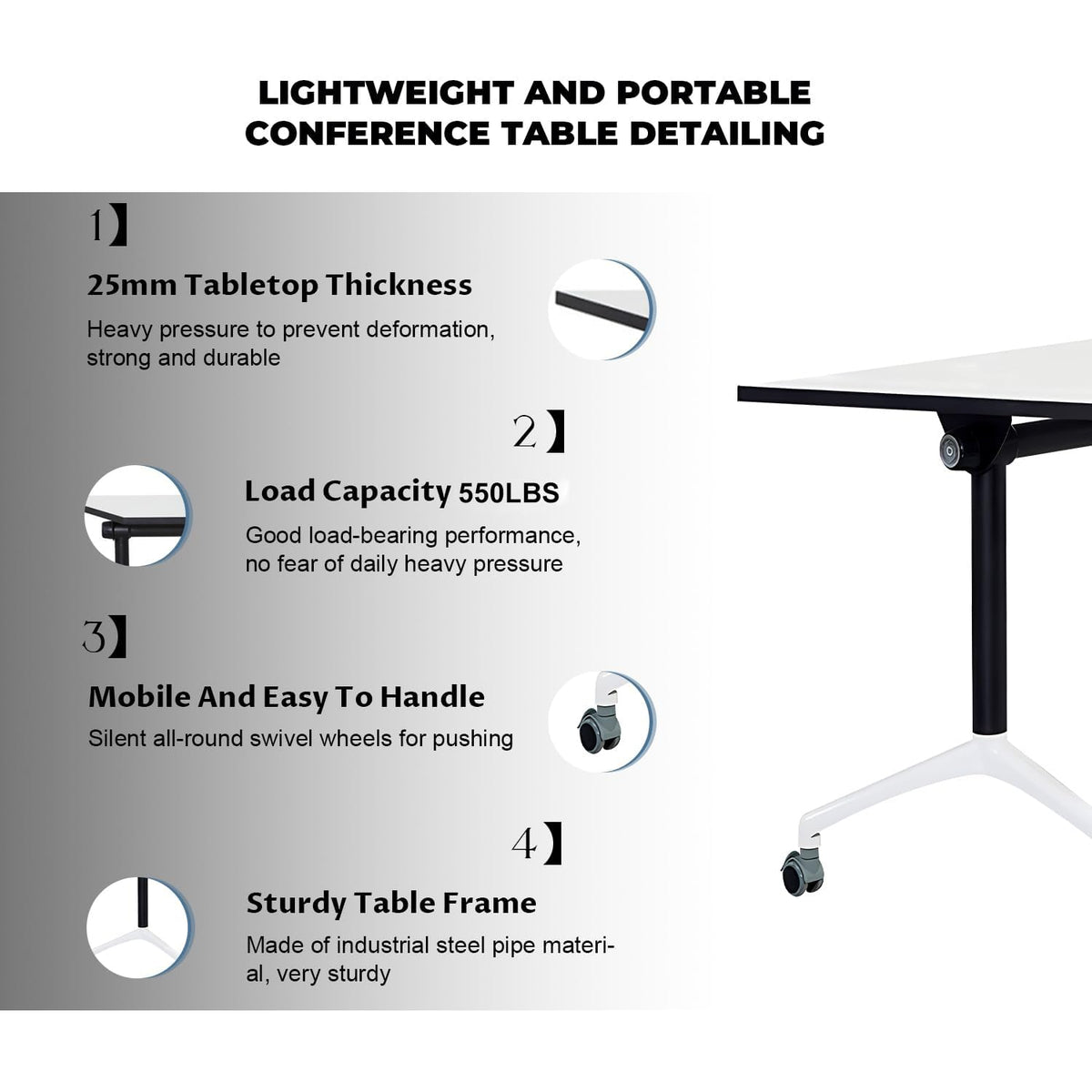 Folding Conference Table,6 Pack Trapezoid Flip Top Mobile Training Table