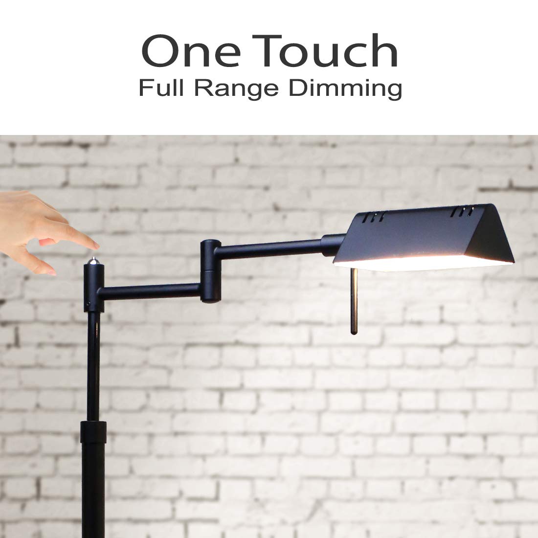 Dimmable LED Pharmacy Floor Lamp, 12W LED, Full Range Dimming, 360 Degree Swing Arms, Adjustable Heights, Standing Lamp for Reading, Sewing, and Craft, ETL Listed (Black)