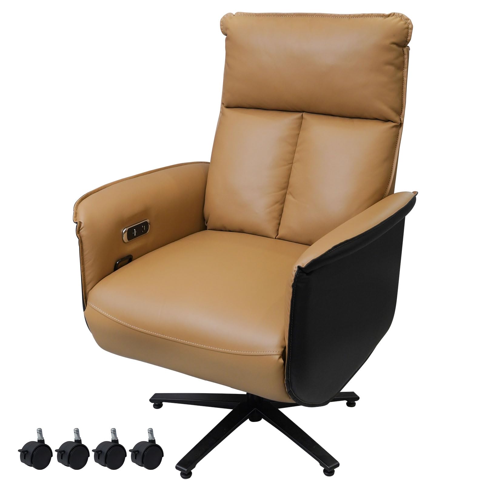 Ergonomic Executive Recliner, Adjustable Electric Office Chair 90-155° with Footrest, 4-Position Headrest, 300LBS Heavy Duty, 2-in-1 Base Swivel Desk Chair w/USB, Brown & Black PU Leather