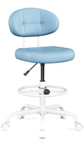 Drafting Chair, Armless Tall Office Chair with Footrest Ring for Standing Desk, Small Faux Leather Executive Computer Chair with Adjustable Height for Bar Lab Counter Height Desk, Blue