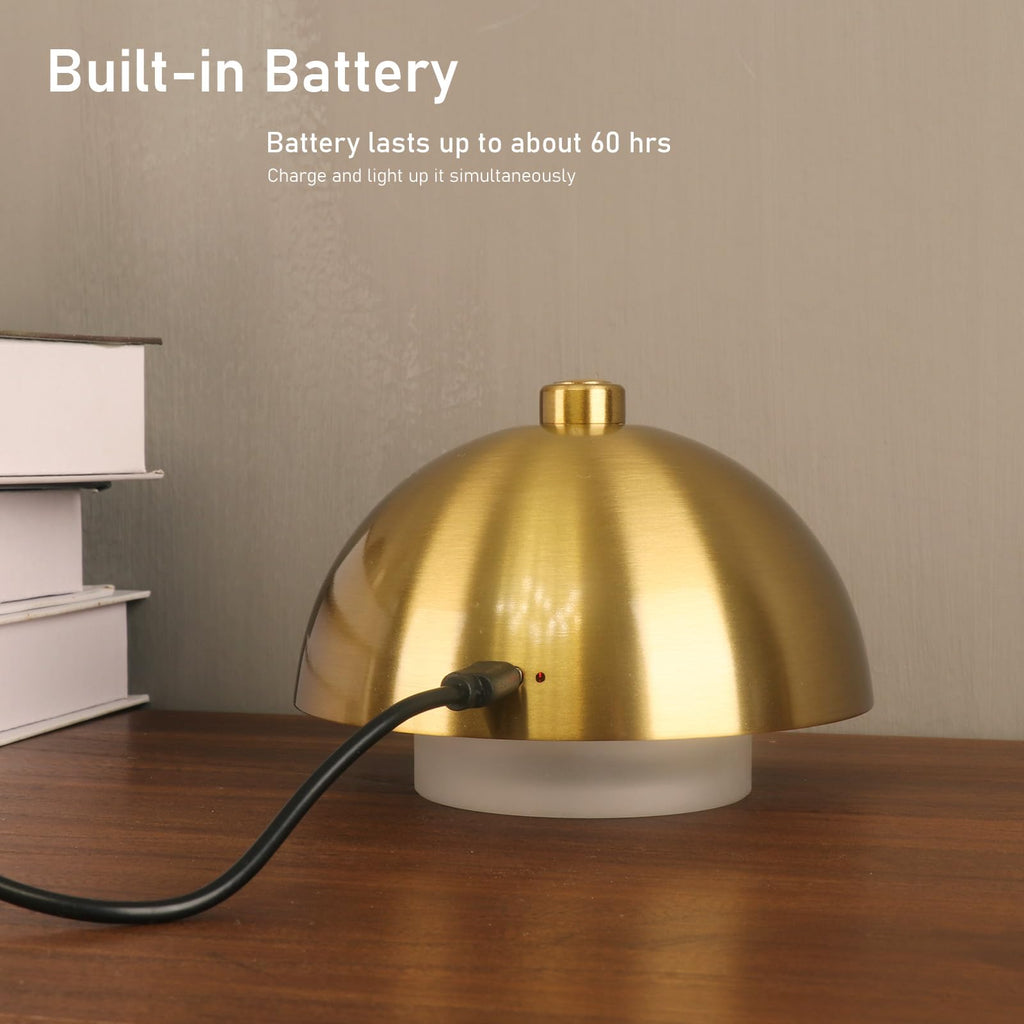 Modern Table Lamp Cordless Portable Desk Lamp, 2700K Stepless Dimming Rechargeable Battery Operated LED Lights for Bedroom, USB-C Charging, Restaurant/Bar/Night Light/Gifts (Brass)